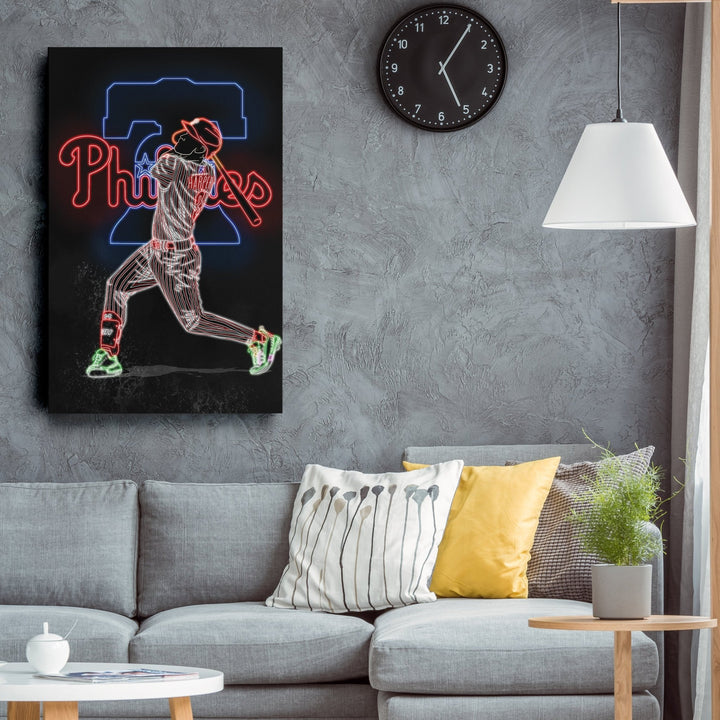 Bryce Harper Neon Canvas Art | Phillies Wall Decor - CanvasNeon