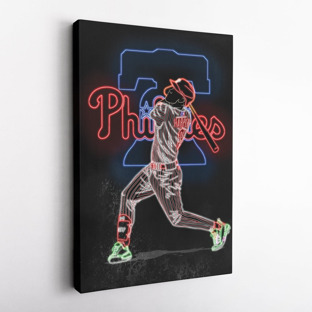 Bryce Harper Neon Canvas Art | Phillies Wall Decor - CanvasNeon