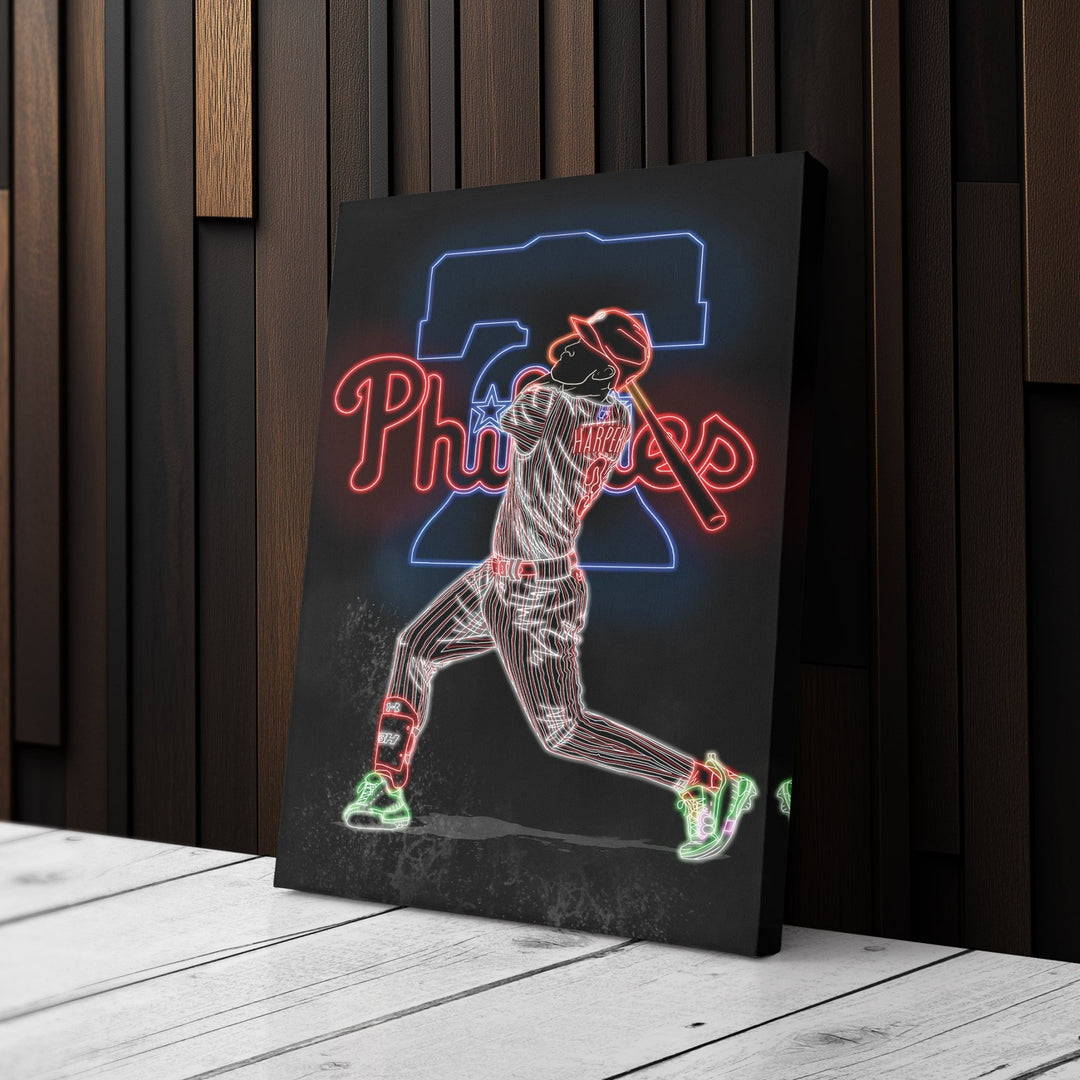 Bryce Harper Neon Canvas Art | Phillies Wall Decor - CanvasNeon