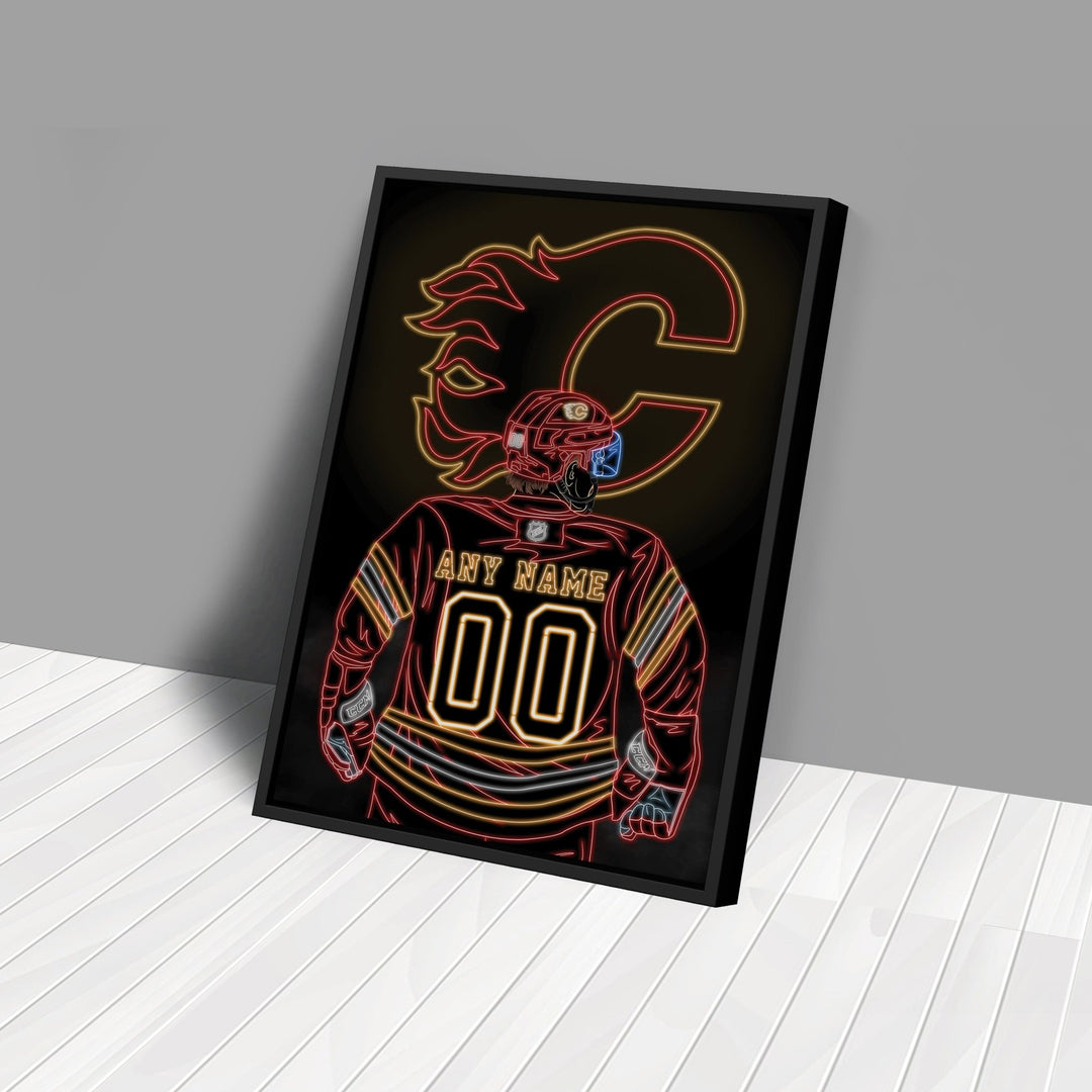 Calgary Flames Personalized Jersey Canvas | Neon Wall Art - CanvasNeon