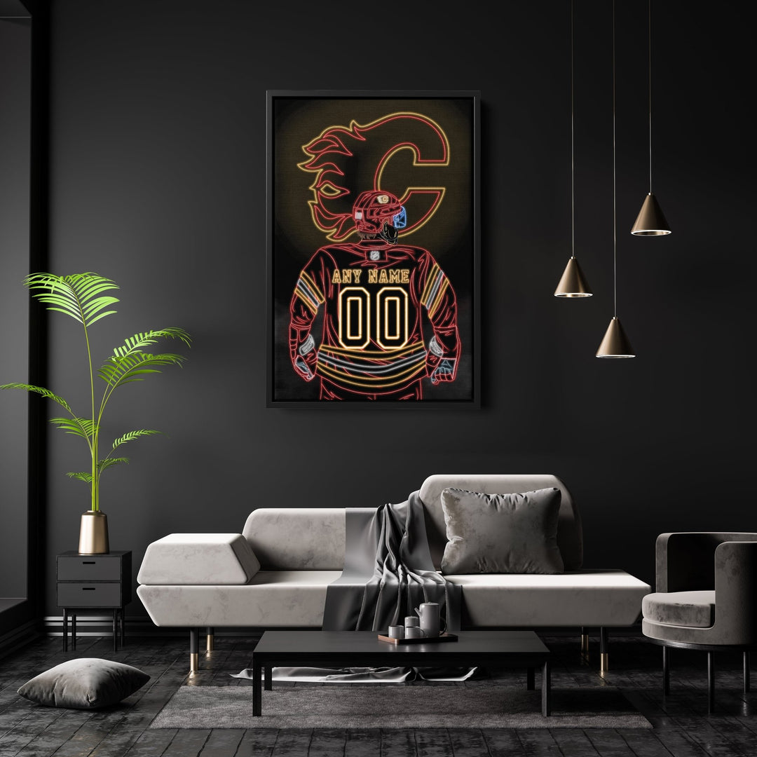 Calgary Flames Personalized Jersey Canvas | Neon Wall Art - CanvasNeon