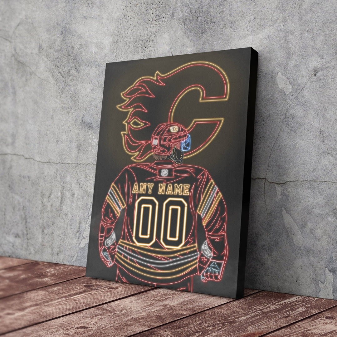 Calgary Flames Personalized Jersey Canvas | Neon Wall Art - CanvasNeon