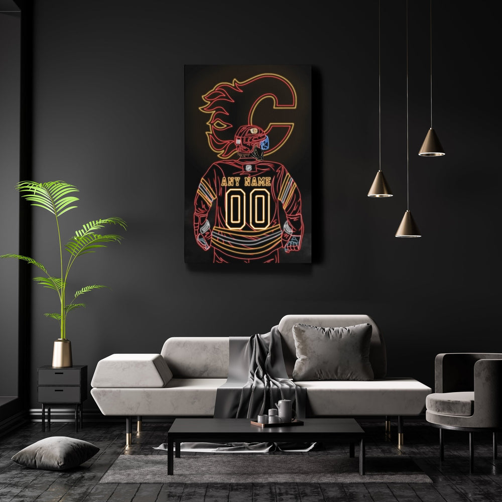 Calgary Flames Personalized Jersey Canvas | Neon Wall Art - CanvasNeon