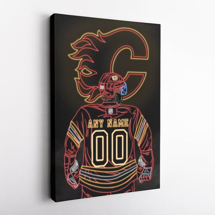 Calgary Flames Personalized Jersey Canvas | Neon Wall Art - CanvasNeon