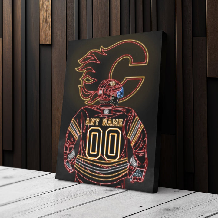 Calgary Flames Personalized Jersey Canvas | Neon Wall Art - CanvasNeon