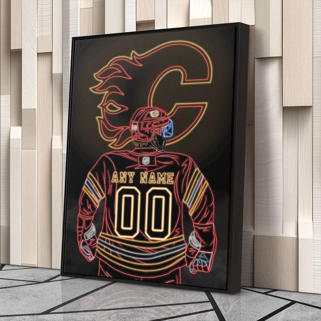 Calgary Flames Personalized Jersey Canvas | Neon Wall Art - CanvasNeon