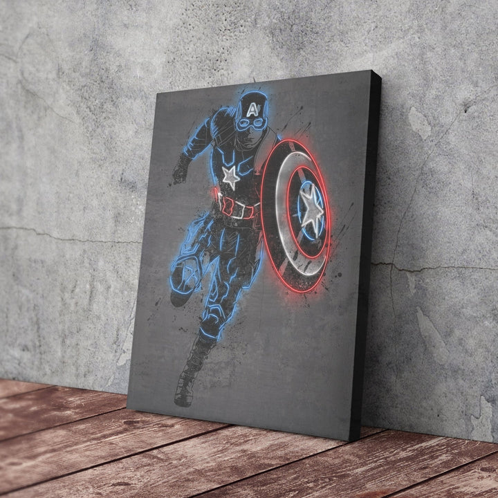 Captain America Canvas | Marvel Neon Wall Art - CanvasNeon