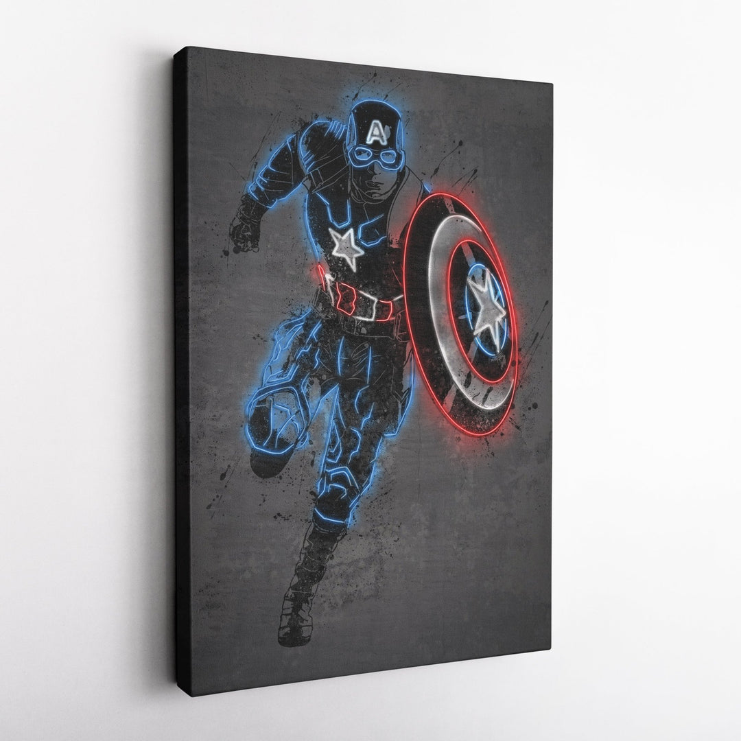 Captain America Canvas | Marvel Neon Wall Art - CanvasNeon