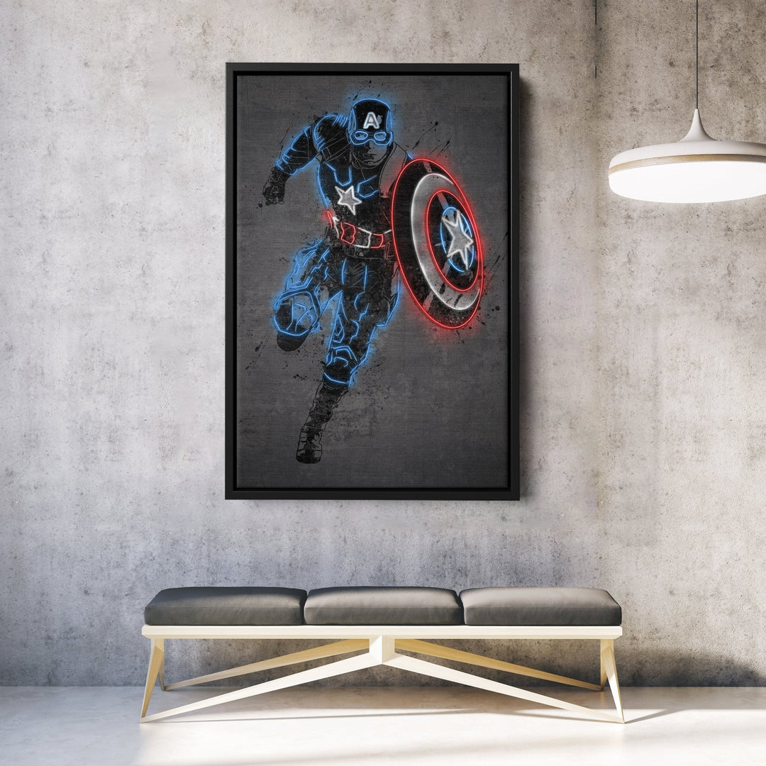 Captain America Canvas | Marvel Neon Wall Art - CanvasNeon