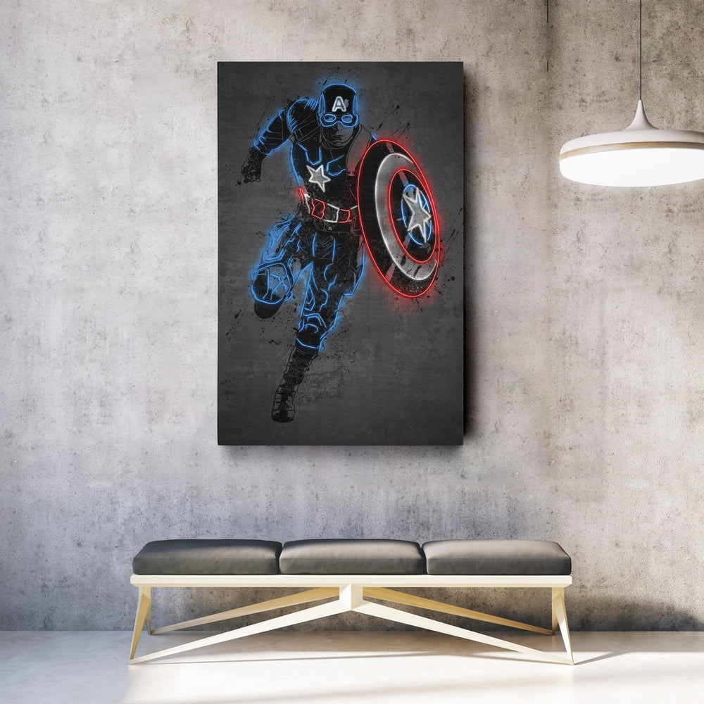 Captain America Canvas | Marvel Neon Wall Art - CanvasNeon