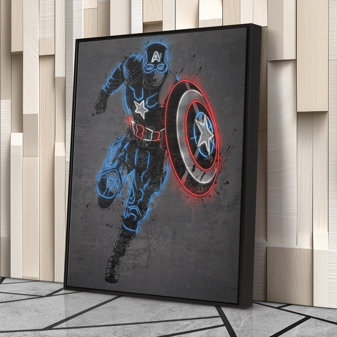 Captain America Canvas | Marvel Neon Wall Art - CanvasNeon