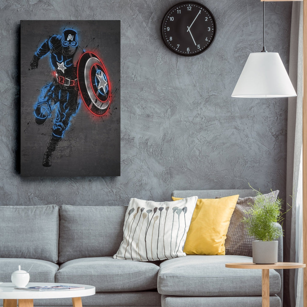 Captain America Canvas | Marvel Neon Wall Art - CanvasNeon