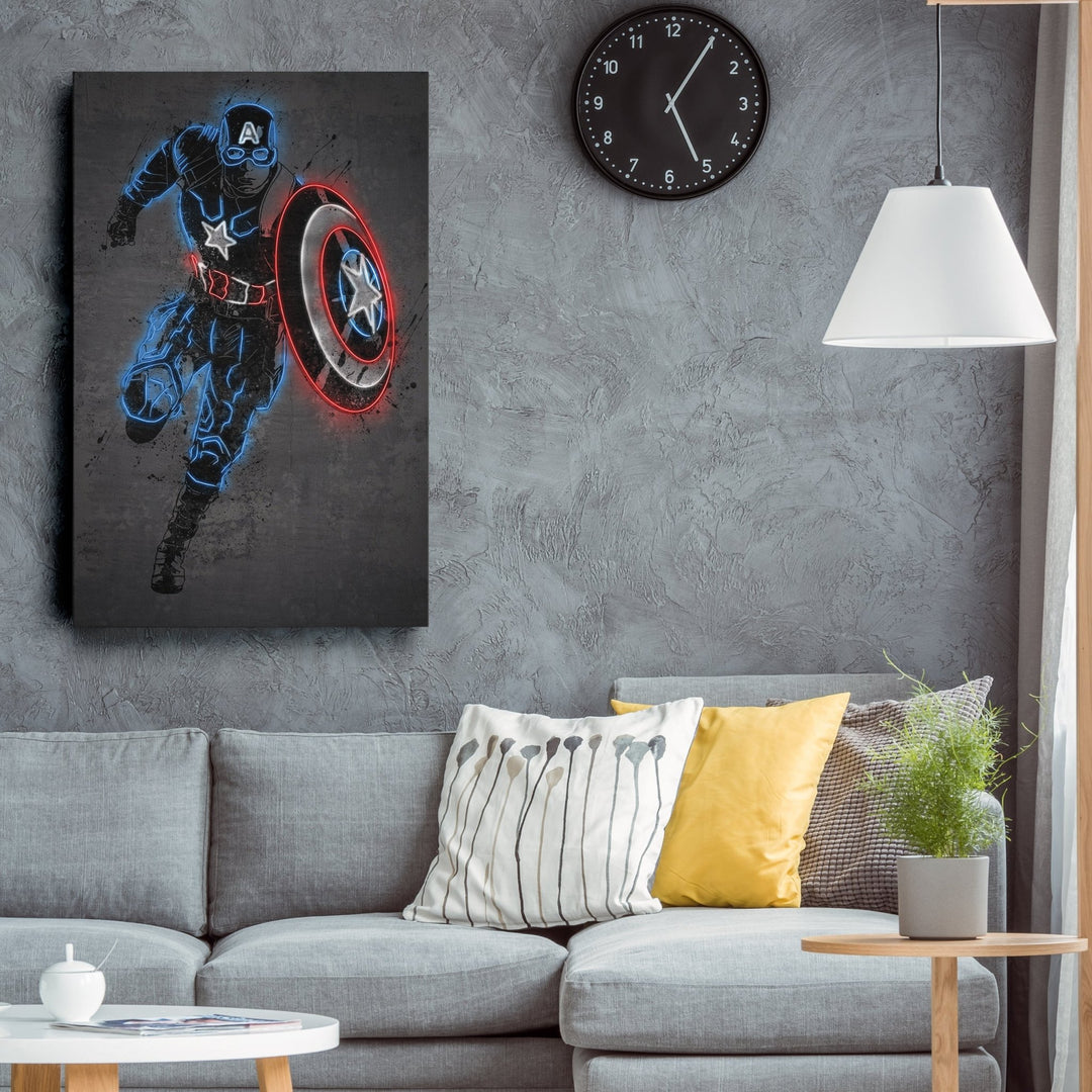 Captain America Canvas | Marvel Neon Wall Art - CanvasNeon