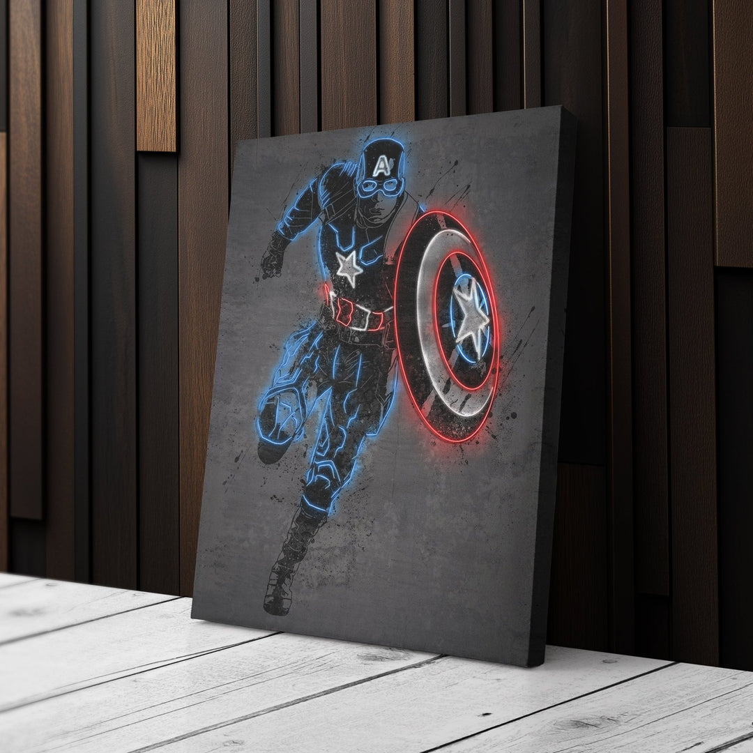 Captain America Canvas | Marvel Neon Wall Art - CanvasNeon