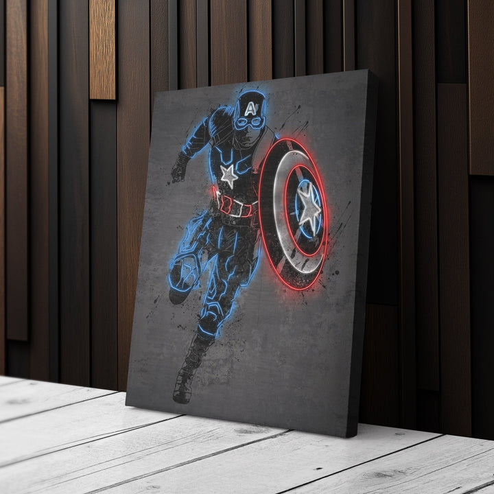 Captain America Canvas | Marvel Neon Wall Art - CanvasNeon