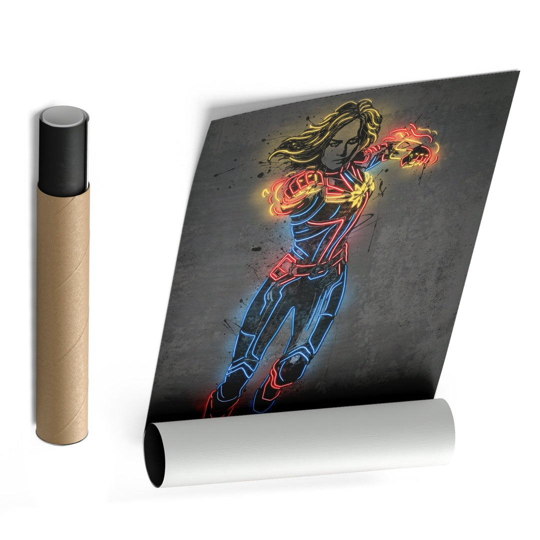 Captain Marvel Canvas | Marvel Neon Wall Art - CanvasNeon