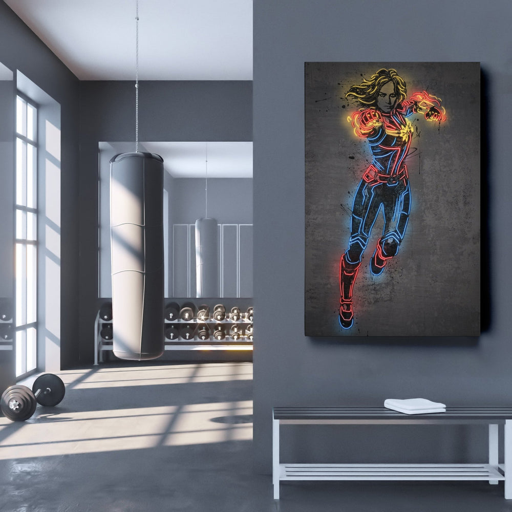 Captain Marvel Canvas | Marvel Neon Wall Art - CanvasNeon