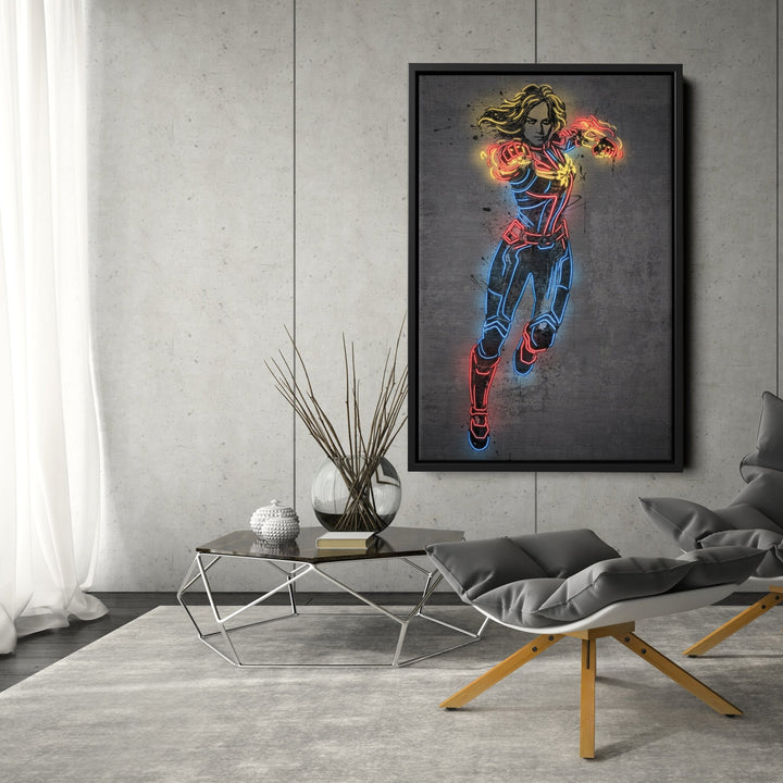 Captain Marvel Canvas | Marvel Neon Wall Art - CanvasNeon