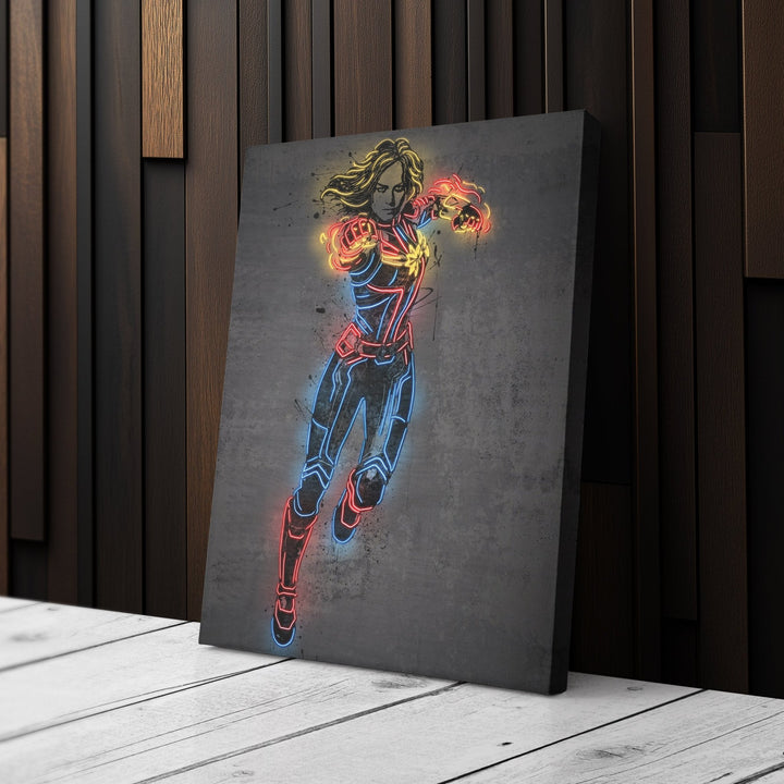 Captain Marvel Canvas | Marvel Neon Wall Art - CanvasNeon