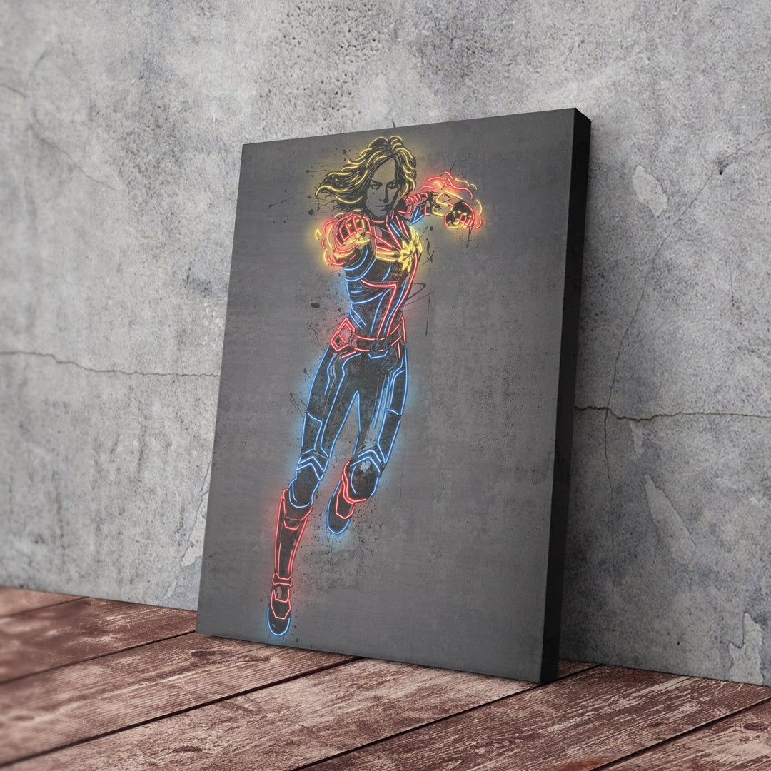 Captain Marvel Canvas | Marvel Neon Wall Art - CanvasNeon