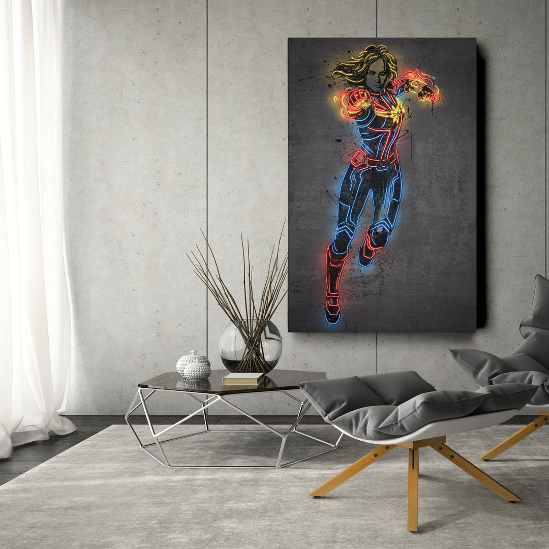 Captain Marvel Canvas | Marvel Neon Wall Art - CanvasNeon