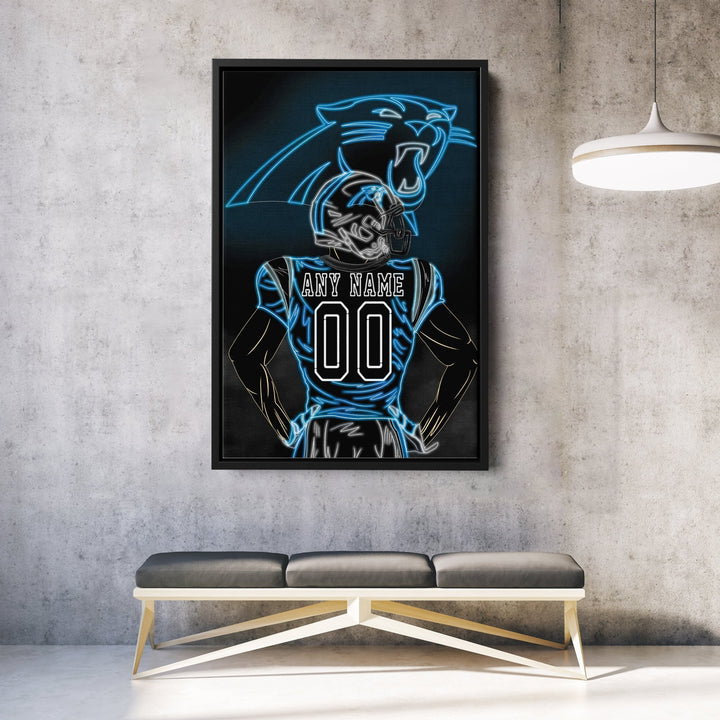 Carolina Panthers Personalized Jersey Canvas | Neon Wall Art - CanvasNeon