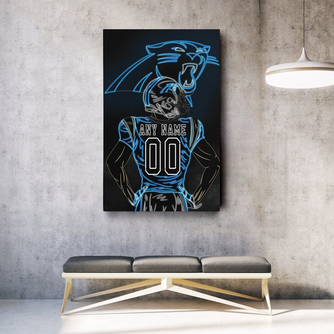 Carolina Panthers Personalized Jersey Canvas | Neon Wall Art - CanvasNeon