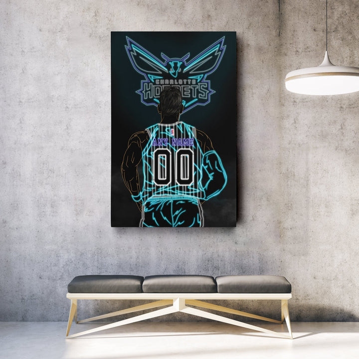 Charlotte Hornets Personalized Jersey Canvas | Neon Wall Art - CanvasNeon