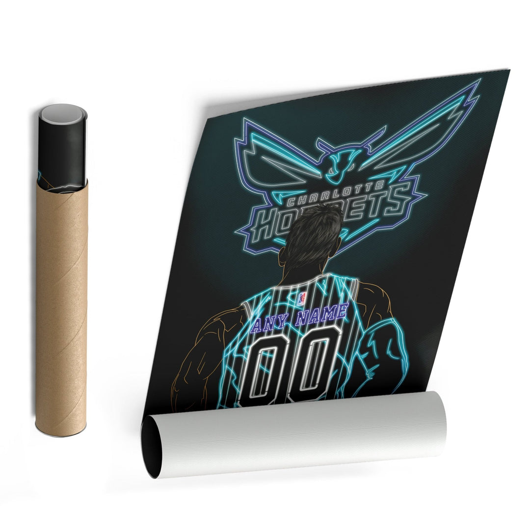 Charlotte Hornets Personalized Jersey Canvas | Neon Wall Art - CanvasNeon