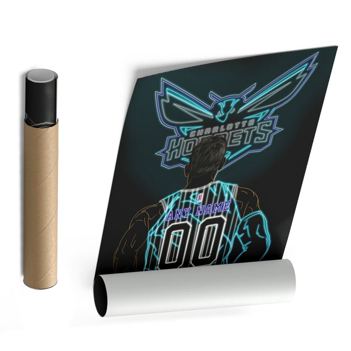 Charlotte Hornets Personalized Jersey Canvas | Neon Wall Art - CanvasNeon