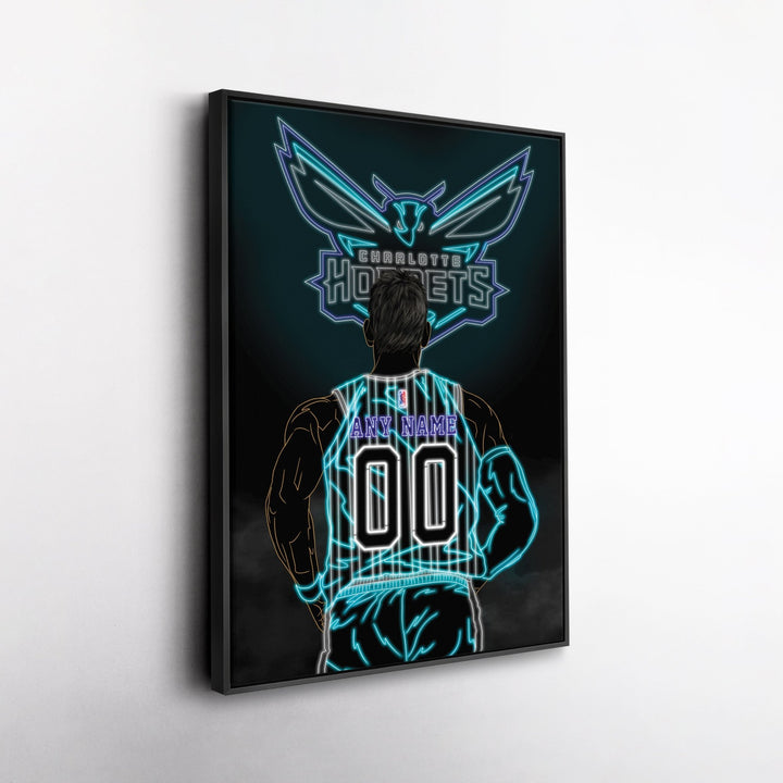Charlotte Hornets Personalized Jersey Canvas | Neon Wall Art - CanvasNeon