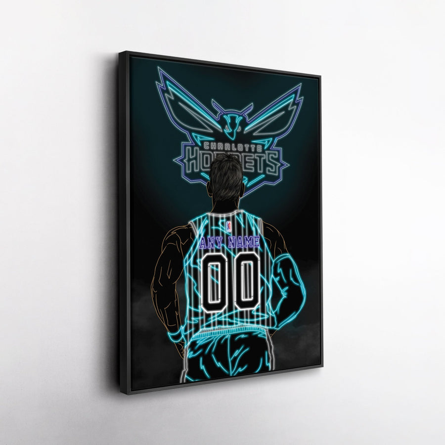 Charlotte Hornets Personalized Jersey Canvas | Neon Wall Art - CanvasNeon