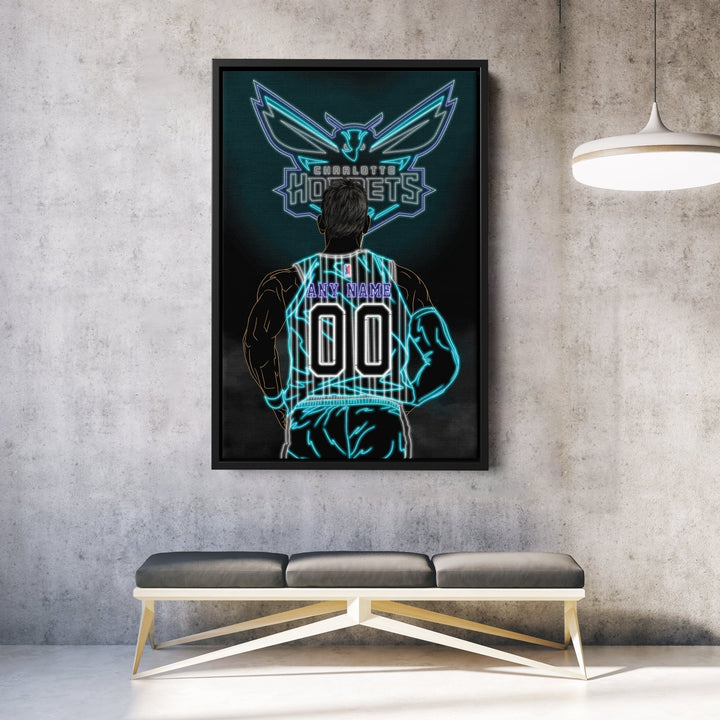 Charlotte Hornets Personalized Jersey Canvas | Neon Wall Art - CanvasNeon