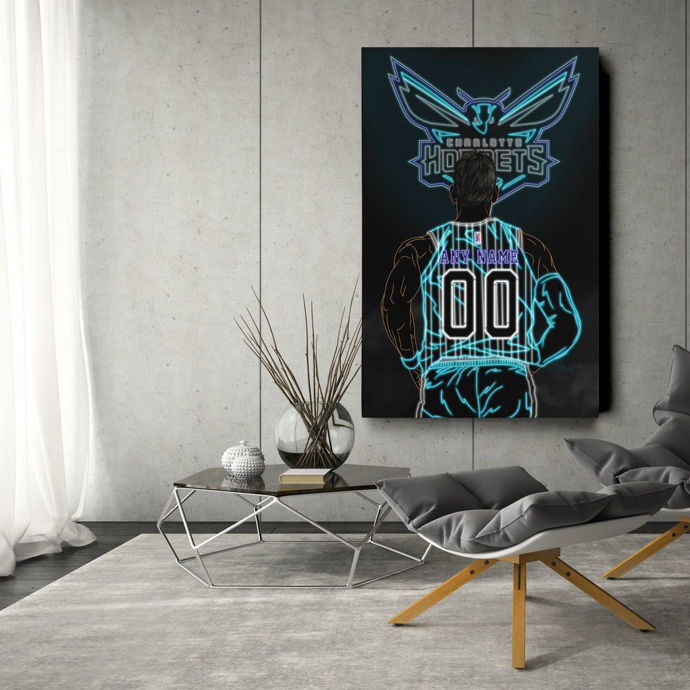 Charlotte Hornets Personalized Jersey Canvas | Neon Wall Art - CanvasNeon