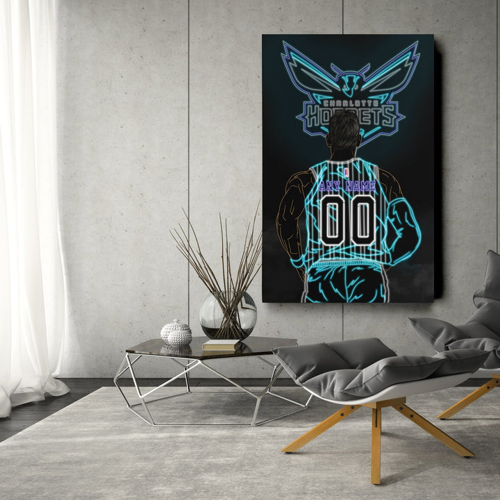 Charlotte Hornets Personalized Jersey Canvas | Neon Wall Art - CanvasNeon