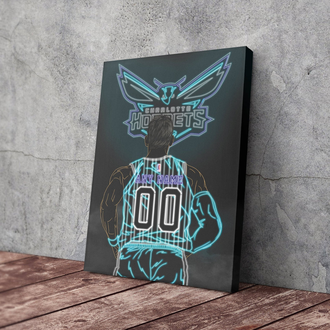 Charlotte Hornets Personalized Jersey Canvas | Neon Wall Art - CanvasNeon