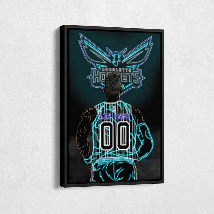 Charlotte Hornets Personalized Jersey Canvas | Neon Wall Art - CanvasNeon