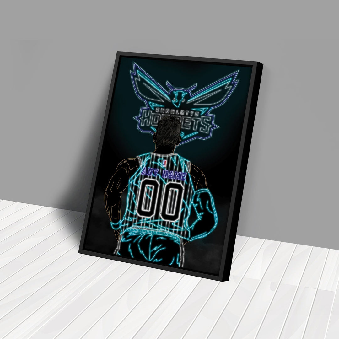 Charlotte Hornets Personalized Jersey Canvas | Neon Wall Art - CanvasNeon