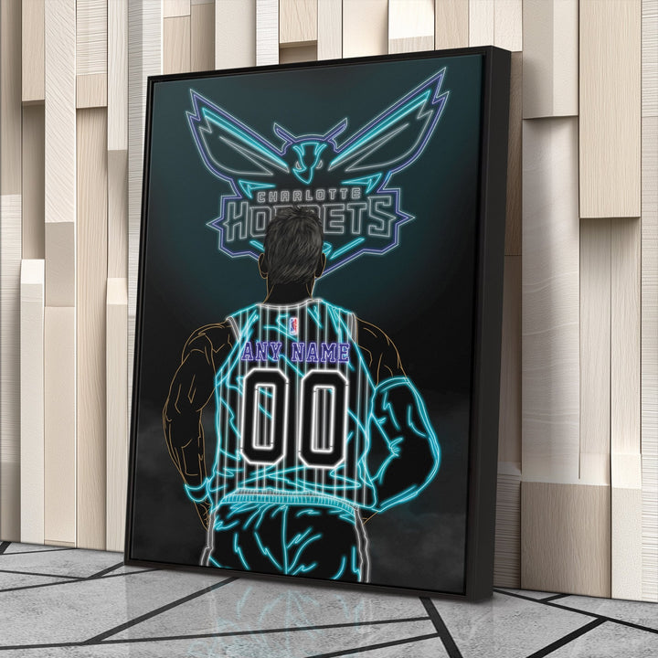 Charlotte Hornets Personalized Jersey Canvas | Neon Wall Art - CanvasNeon
