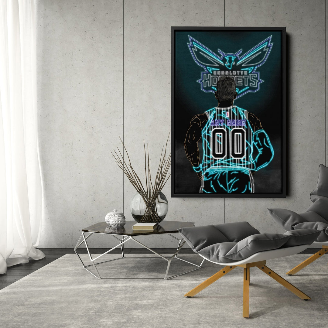 Charlotte Hornets Personalized Jersey Canvas | Neon Wall Art - CanvasNeon