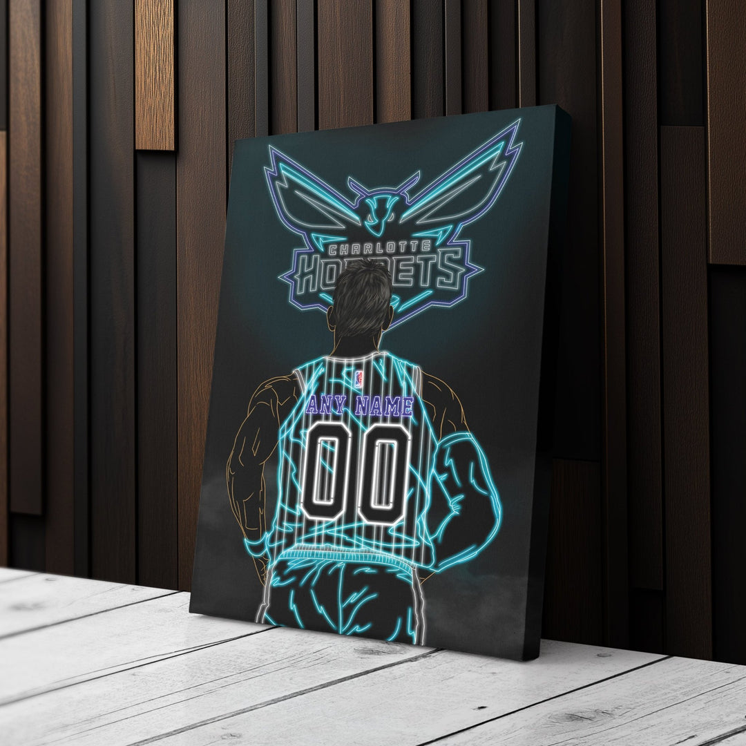 Charlotte Hornets Personalized Jersey Canvas | Neon Wall Art - CanvasNeon