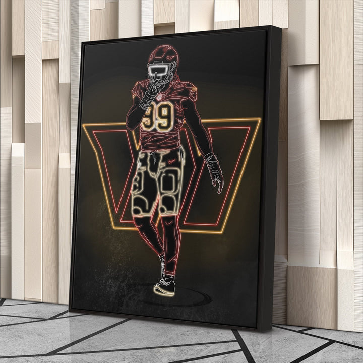 Chase Young Neon Canvas Art | Commanders Wall Decor - CanvasNeon
