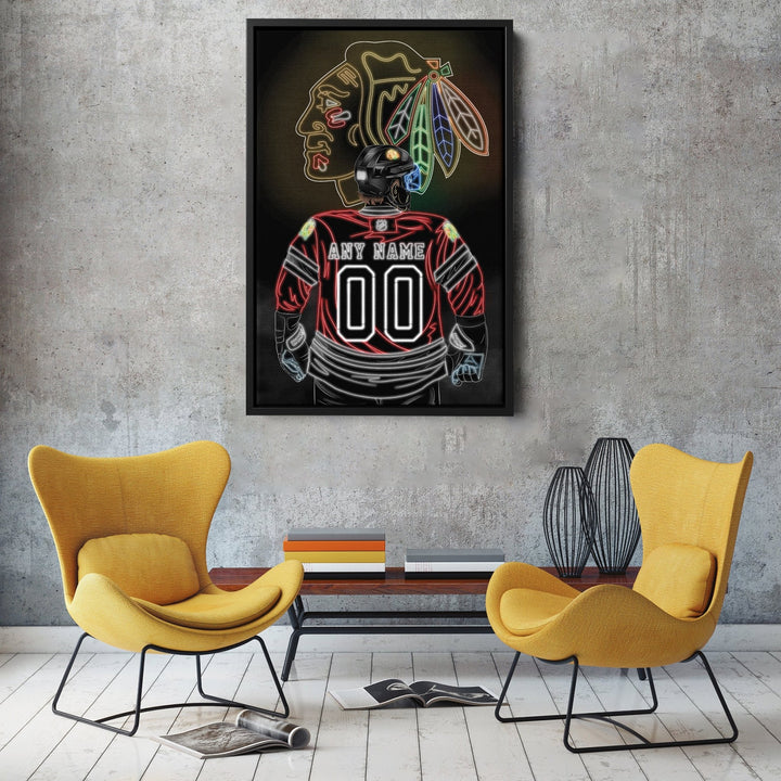 Chicago Blackhawks Personalized Jersey Canvas | Neon Wall Art - CanvasNeon