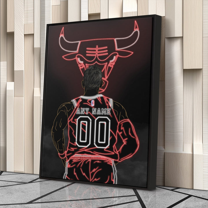 Chicago Bulls Personalized Jersey Canvas | Neon Wall Art - CanvasNeon