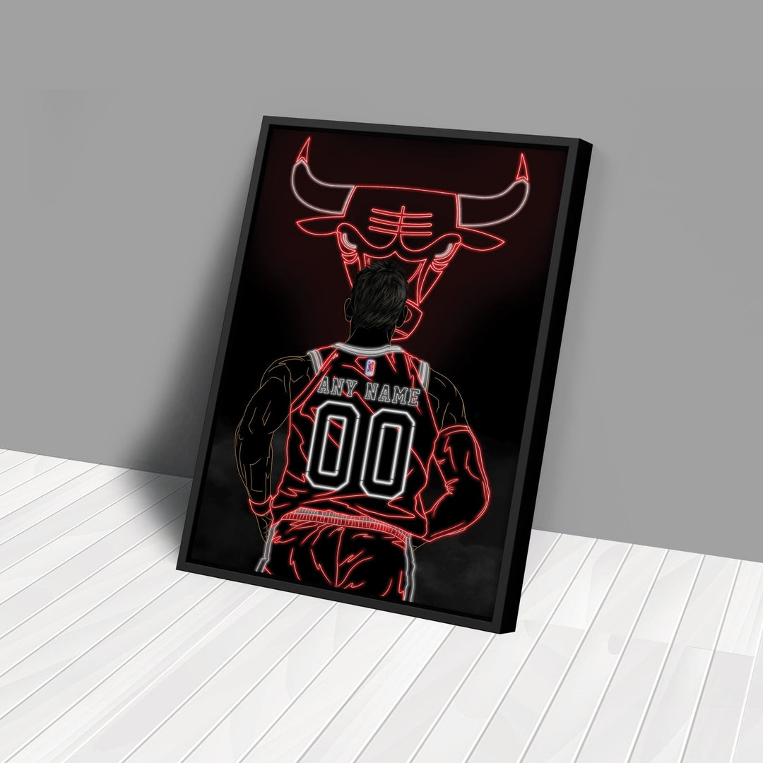 Chicago Bulls Personalized Jersey Canvas | Neon Wall Art - CanvasNeon