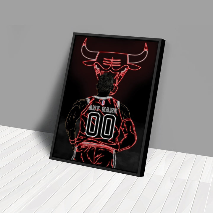 Chicago Bulls Personalized Jersey Canvas | Neon Wall Art - CanvasNeon