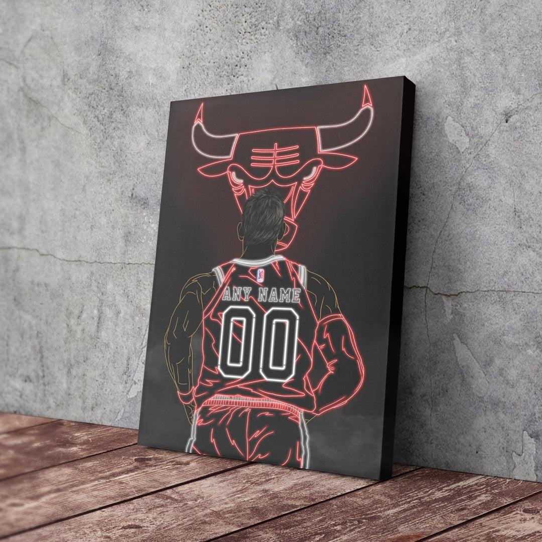 Chicago Bulls Personalized Jersey Canvas | Neon Wall Art - CanvasNeon