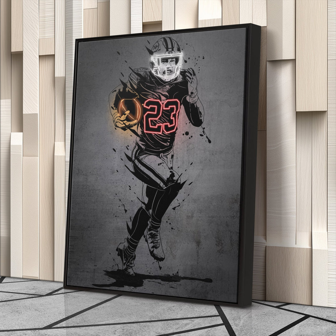 Christian McCaffrey Neon Canvas Art | Modern Wall Decor for 49ers Fans - CanvasNeon