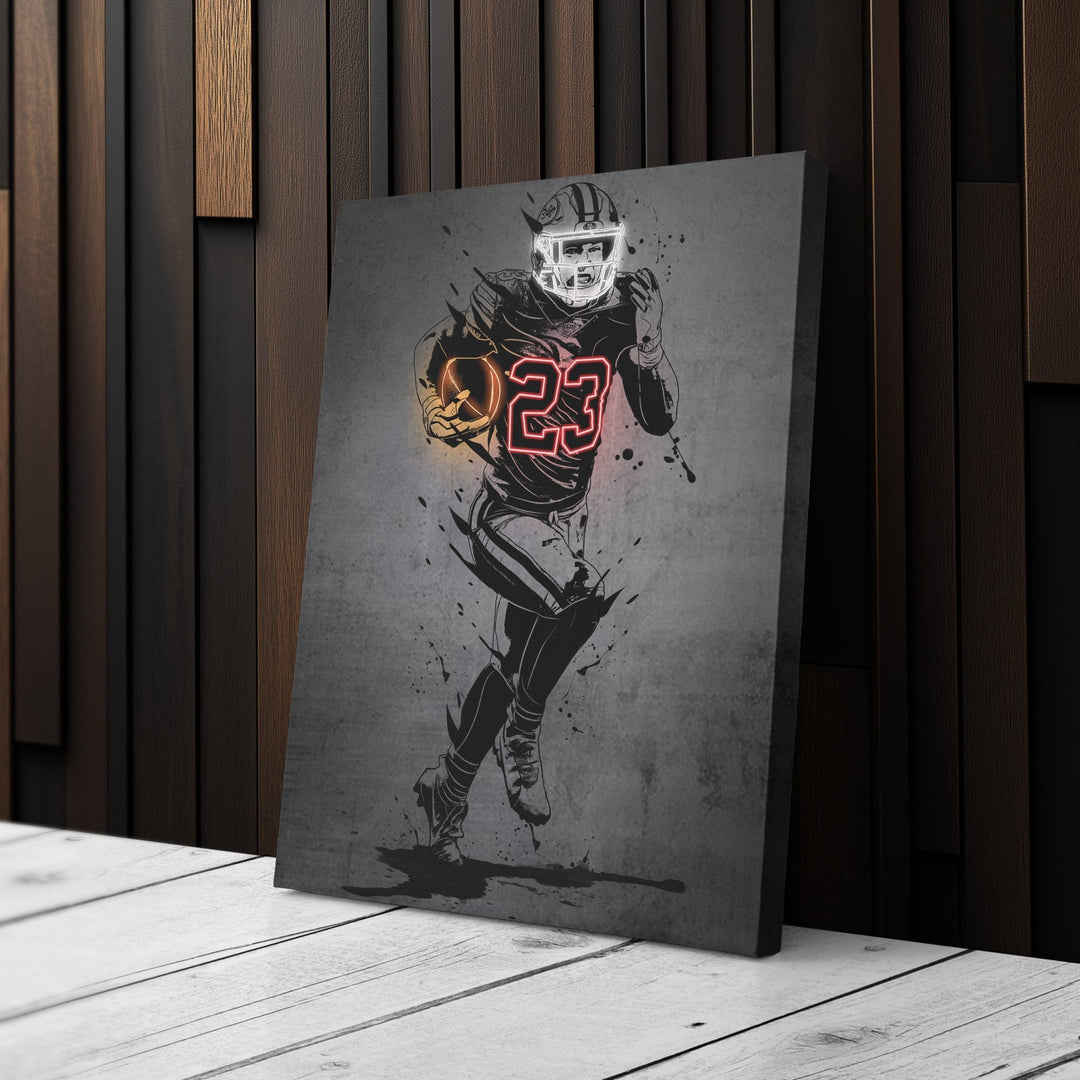 Christian McCaffrey Neon Canvas Art | Modern Wall Decor for 49ers Fans - CanvasNeon
