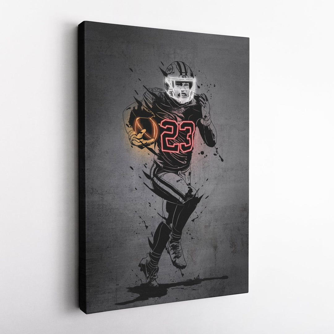 Christian McCaffrey Neon Canvas Art | Modern Wall Decor for 49ers Fans - CanvasNeon